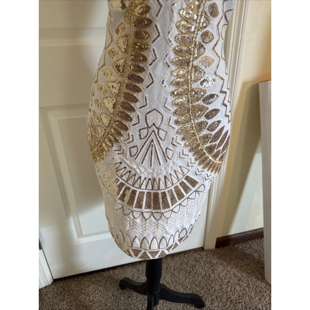 A'GACI White and Gold Geometric Sequin Midi Bodycon Dress Size Medium Y2K 2010s - Picture 3 of 7